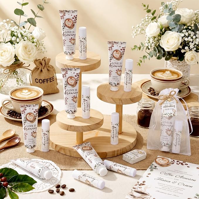 Loopeer 30 Sets Love Is Brewing Bridal Shower Hand Cream and Lip Balm Gift Bridal Shower Party Favors Thank You Gift for Guest Travel Size Wedding Party Supplies (Rose Scent)