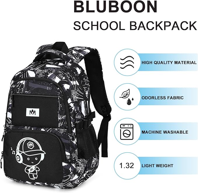 Bluboon Kids Backpack Boys Camo Bookbag Teens Elementary School Bag Daypack Travel Back Pack Middle school (Grey Graffiti)