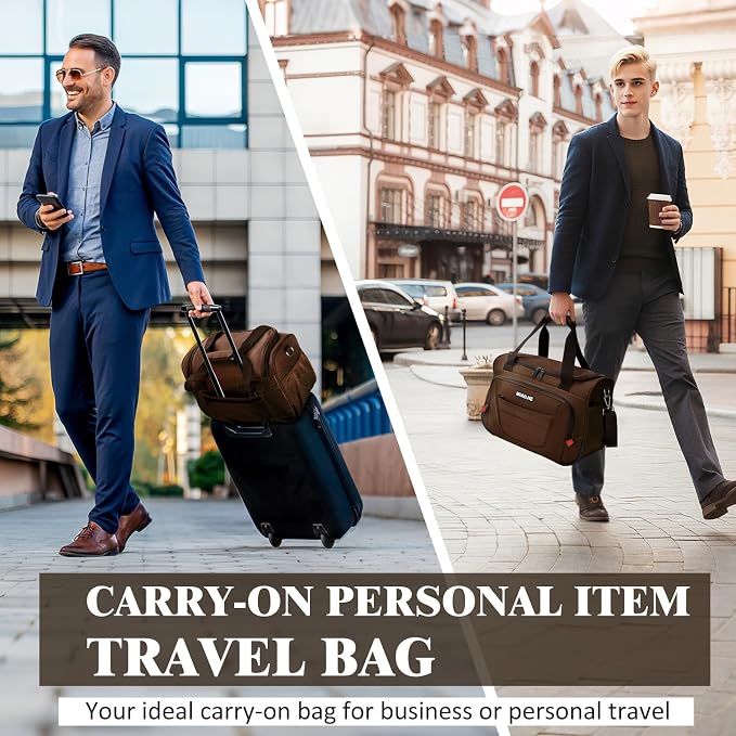 Underseat Carry On luggage Bag Airplanes Personal Item Bags, Gym Bag for Men Weekender Overnight Travel Tote Bag Shoulder Small Softside Carry on Luggage Travel Duffel Bags For Men Women -16 IN Brown