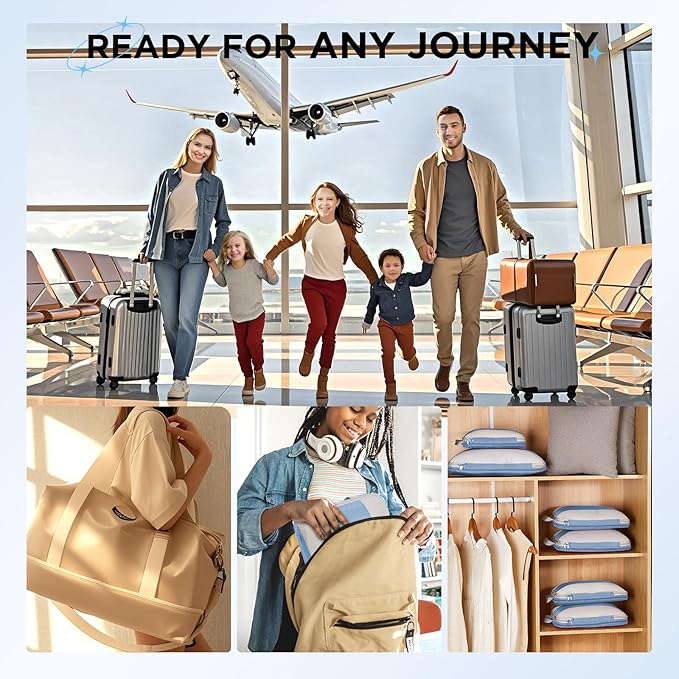 10 Set Compression Packing Cubes for Travel Essentials,Compressible Expandable Packing Cubes for Suitcase,OlarHike Luggage Garment Bags for Travel,Handy Helper for Organizing Clothes(Light Blue)
