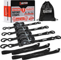 Heavy Duty Retractable Ratchet Straps 4 Pack 1 Inch x 12 Feet (1,500lb Break Strength) Auto Self Retracting Tie-Down Straps for Motorcycle, Truck, Cargo Trailer, ATV, UTV - Black