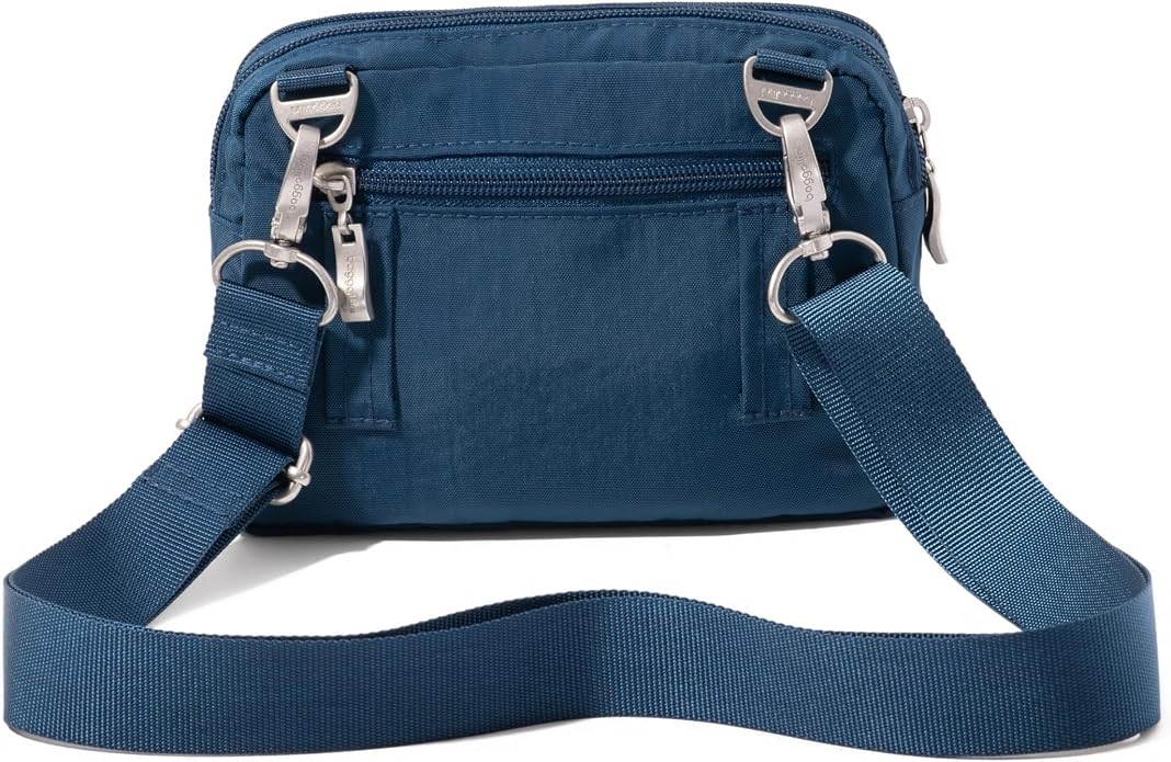 Baggallini Triple Zip Small Crossbody Bag for Women - Lightweight Convertible Fanny Pack Belt Bag
