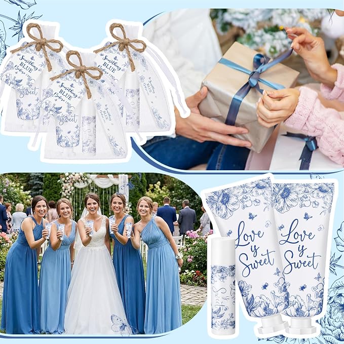 Leelosp 24 Sets Something Blue Before I Do Bridal Shower Hand Cream Lip Balm Nail File Gift Bulk Blue Floral Wedding Favors Travel Size Thank You Gifts Set Bridal Shower Favors for Guests
