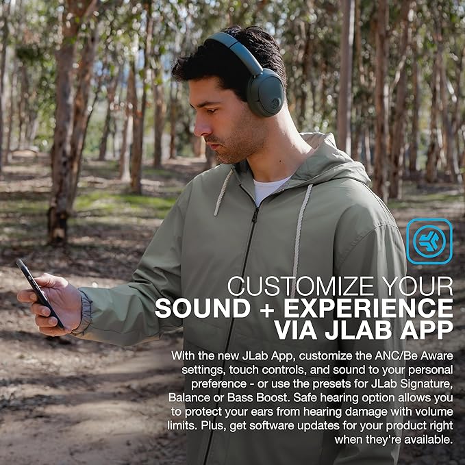 JLab JBuds Lux ANC Over Ear Headphones Bundle with JBuds Mini True Wireless Earbuds, Active Noise Cancelling, Bluetooth multipoint, Sage
