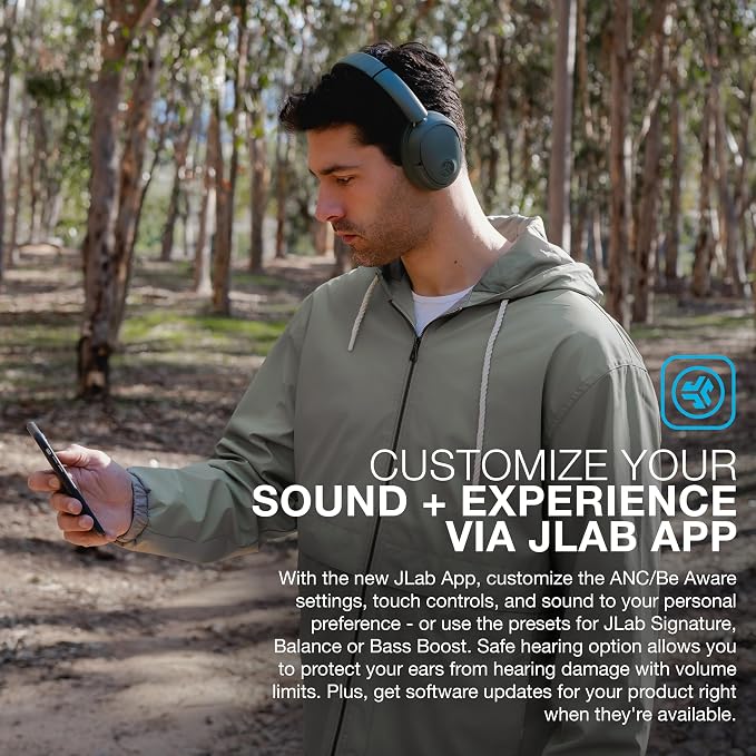 JLab, JBuds Lux ANC, Over Ear Headphones, Active Noise Cancelling, Bluetooth, Spatial Audio, Sage