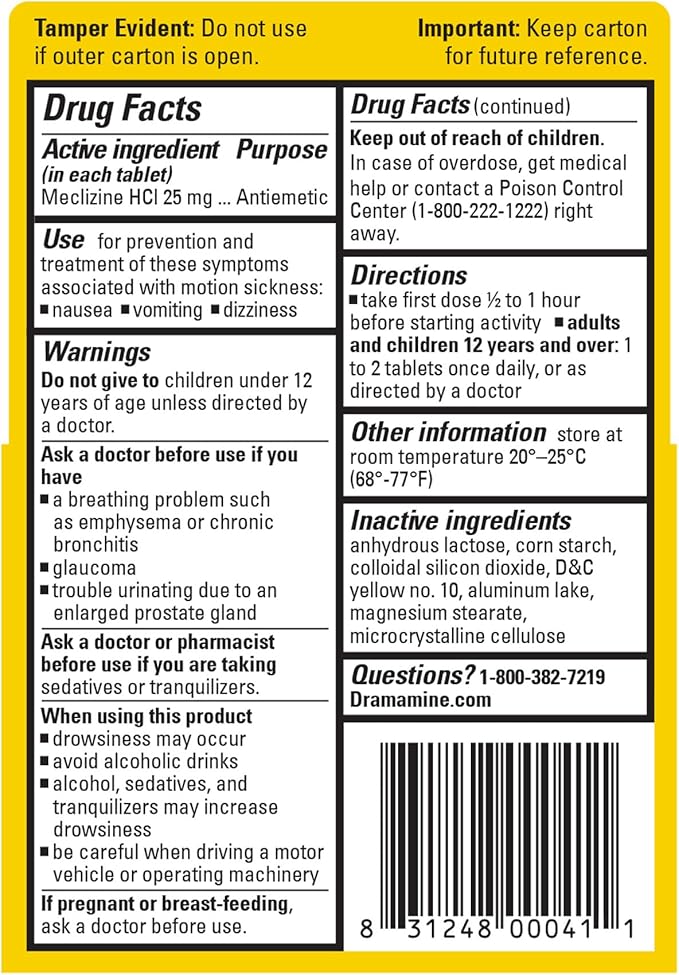 Dramamine Motion Sickness Less Drowsy, for Nausea Relief During Travel, 48 Count
