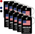 Personalized Luggage Tag with American Flag | 10 Pack | Custom Luggage Tags for Suitcases | Kids Backpack Tag | 4 Color Options & Choose Font, Font Color