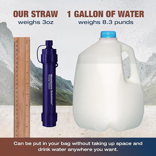 Membrane Solutions Water Filter Straw S2, NSF/ANSI 42&372&401 Certified, 4-Stage 0.1 μm Portable Water Purifier with Replaceable Filter, 5,000L Capacity for Camping, Hiking, Survival and Emergency- 1P