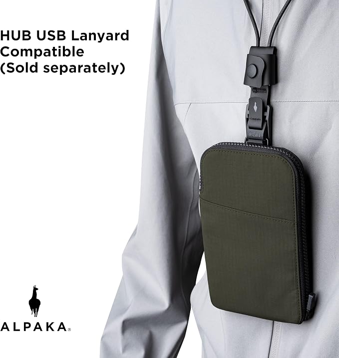 ALPAKA Zip Travel Wallet Green Axoflux 210D - RFID Passport Holder - Self Locking Zipper - Tear Resistant Material - Four Pockets and Two Card Slots - HUB Accessories Compatible