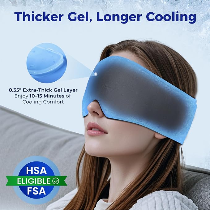 Cooling Gel Eye Mask Sleep: FSA -HSA Eligible, Cold Compress for Puffy Eyes & Migraine Relief - Reusable Gel Weighted Sleeping Mask for Dark Circles & After Surgery, Eye Care,Ice Pack for Eyes, Black