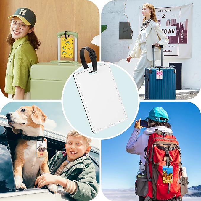 40 Packs Personalized Leather Luggage Tags for Suitcase, Custom Golf Bag Tag Travel Labels Name Identifiers with Strap for Women Men Customized Your Own Text Photo Logo