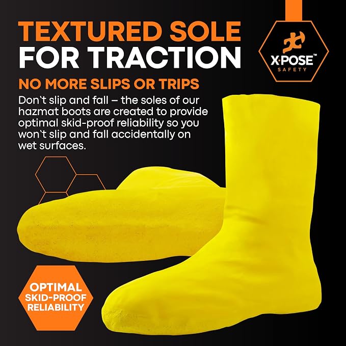 Hazmat Boot and Shoe Covers For Hazardous Materials - Explosives, Gases, Flammable Liquids, Peroxide and More – 50 Packs 2XL Yellow 12" Over the Shoe Protectors - by Xpose Safety