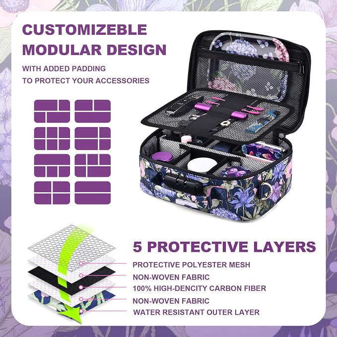 Storage Bag with Combination Lock and 10 Accessories, Travel Medicine Storage Lock Box, Carbon Lined Sling Pouch, Cosmetic Organizer Container Case, Women, Purple