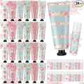 24 Sets Tea Party Favors Mini Hand Cream Lip Balm Bulk Gift Set for Women Wedding Party Favors for Guests Travel Size Hand Lotion Vintage Floral Moisturizing Lip Balm Gifts for Baby Shower