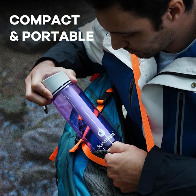 SurviMate 5-Stage 0.01μm Ultra-Filtration Filtered Water Bottle, BPA-Free Material, NSF/ANSI 42 Certified, Portable Water Filter Bottle for Survival, Camping, Hiking, and Emergency Use