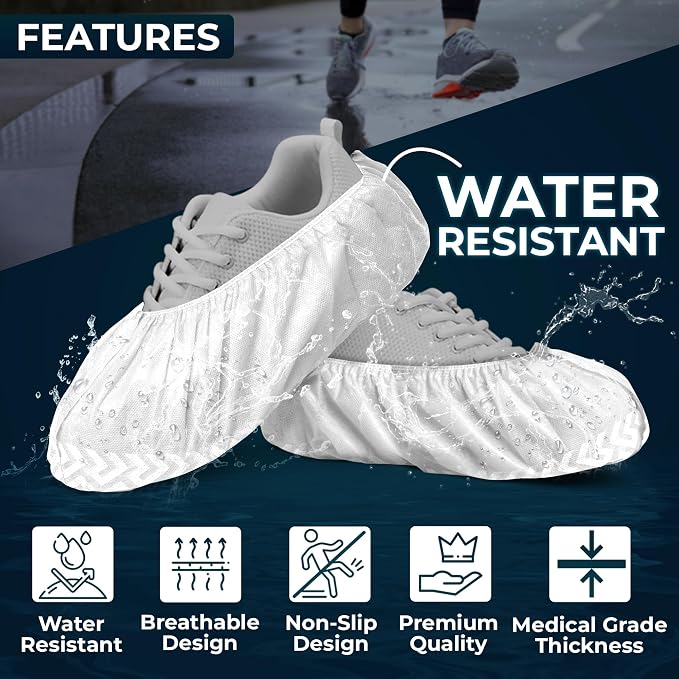 Premium Boot & Shoe Covers Disposable Booties - 200 Pack - Durable, Non-Slip, Non-Toxic, Water Resistant, Recyclable Protectors for Indoor & Outdoor - Large Size Fits Most Shoes