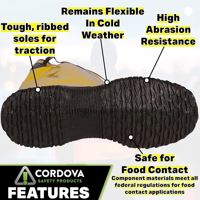 Cordova BYS17 Hi-Vis Cotton-Lined Rubber Slush Boots, 17-Inch Length, Ozone Resistant, Adjustable Top Strap, Size 14
