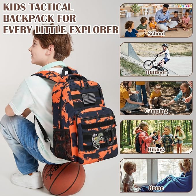 Kids Tactical Backpack Army Molle Bookbag Military Boys Backpack for School, Outdoor, Camping, Mars CM