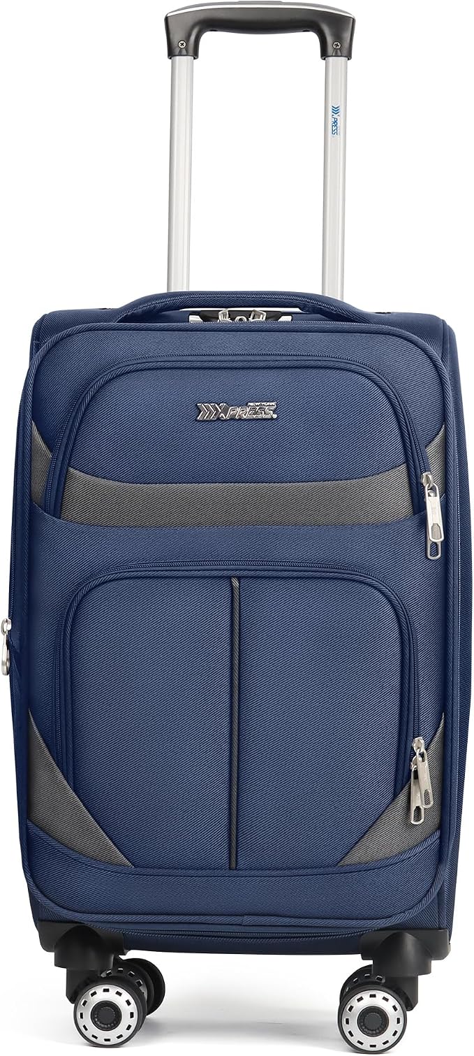 24'' Softside Expandable 15% Rolling Luggage with Double Spinner Wheels & w/LOCK,Lightweight Travel Luggage for Men Women（Navy-Grey,24in）