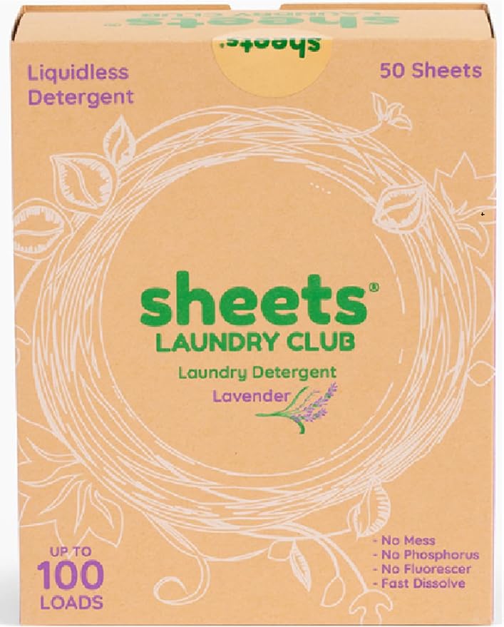 Sheets Laundry Club Laundry Detergent Sheets, 50 Pack (Up to 100 Loads) - Lavender - New Liquidless Technology, Travel Essential Cleaning Supplies