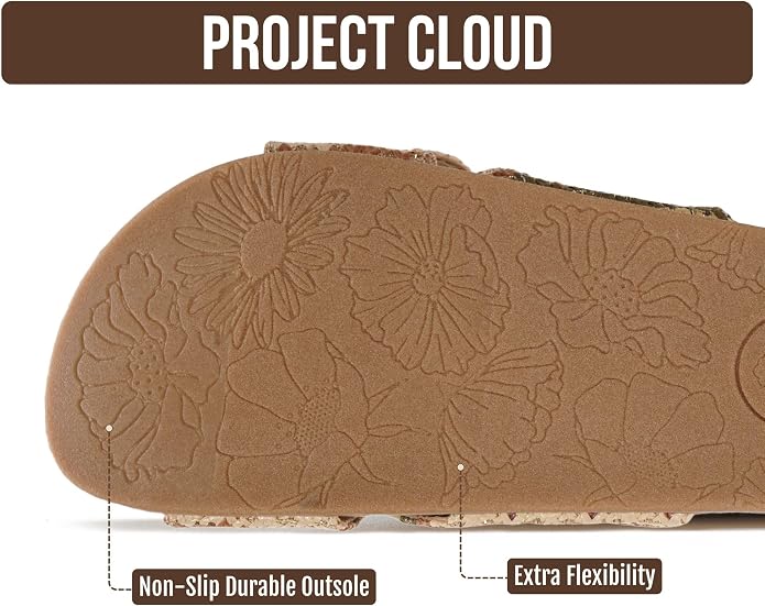 Project Cloud Womens Sandals - Adjustable Buckle Sandals for Women 2026 with Plush Insole - Lightweight & Non Slip Slides for Women Footwear