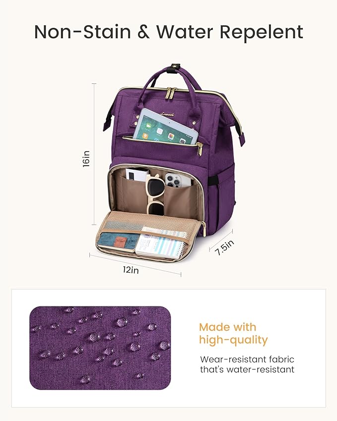 LOVEVOOK Laptop Backpack for Women with Giant Tumbler Holder Pocket,15.6 inch Waterproof Travel Backpack Purse Computer Laptop Bag,Professional Work College Nurse Teacher Backpack Daypack,Grayish-pink