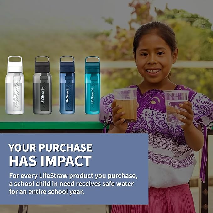 LifeStraw Go Series — BPA-Free Water Filter Bottle for Travel and Everyday Use removes Bacteria, Parasites and Microplastics, Improves Taste, 1L, Nordic Noir'