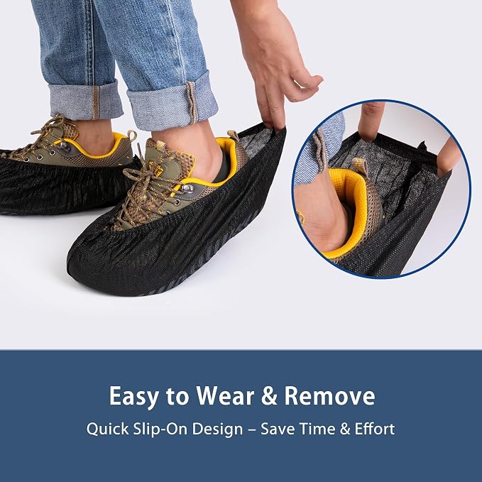 XL Disposable Shoe Covers Non Slip, 200 Pack Black Durable Non-Woven Booties for Shoes Covers, Breathable & Stretchable Boot Covers Fit Up to Men’s Size 13, Indoor Floor & Carpet Protection