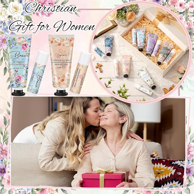 Loopeer 6 Sets Graduation Christian Hand Cream and Lip Balm Gift Set Christian Gift Bulk for Women Mothers Day Gifts for Church Travel Size Hand Lotion Bible Verse Lip Balm Bulk for Bridal Mom