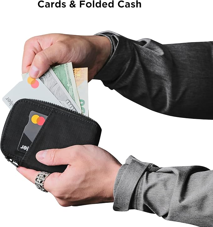 ALPAKA Zip Card Pouch - Card Wallet and Coin Pouch - Holds 12-20 Cards and Cash Holder with Black Axoflux, RFID Blocking Weatherproof Material