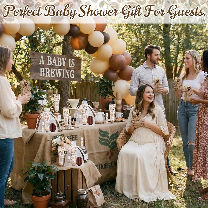 Loopeer 30 Set/150 Pcs A Babys Is Brewing Coffee Baby Shower Favors for Guests Gifts Hand Cream Lip Balm Soap Party Favors Travel Size with Bags, Thanks You Card for Games Prizes Souvenirs