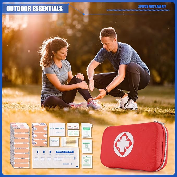 Mini Travel First Aid Kit, Emergency Kit with 201PCS First Aid Supplies and Waterproof Compact Bag, Survival Medical Kit for Home Car Office Camping Hiking