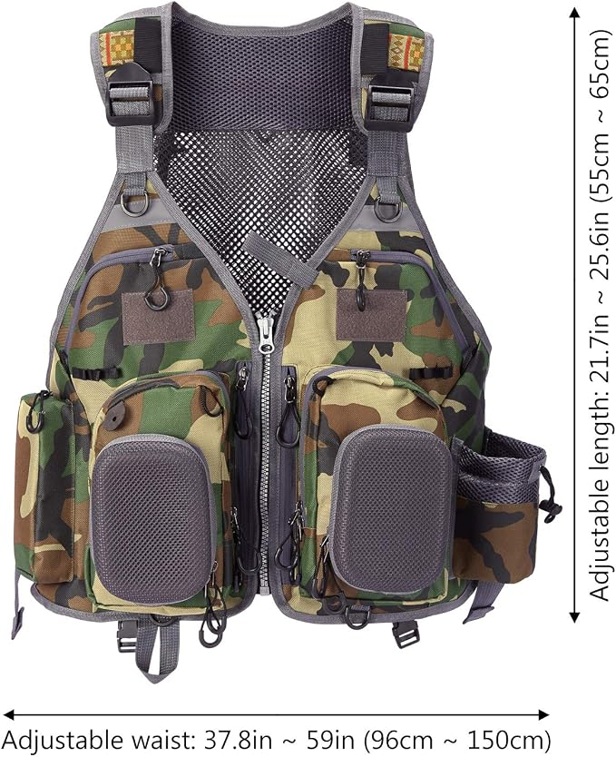 BASSDASH Strap Fishing Vest Adjustable for Men and Women, for Fly Bass Fishing and Outdoor Activities