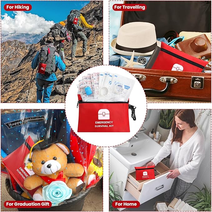 Geiserailie 20 Bags Small First Aid Kits Bulk Mini Travel Size Emergency Individual Zipper Pouch Self Care Package Supplies for Homeless Travel Hiking Sports Outdoor College Dorm Essentials, 1740 Pcs