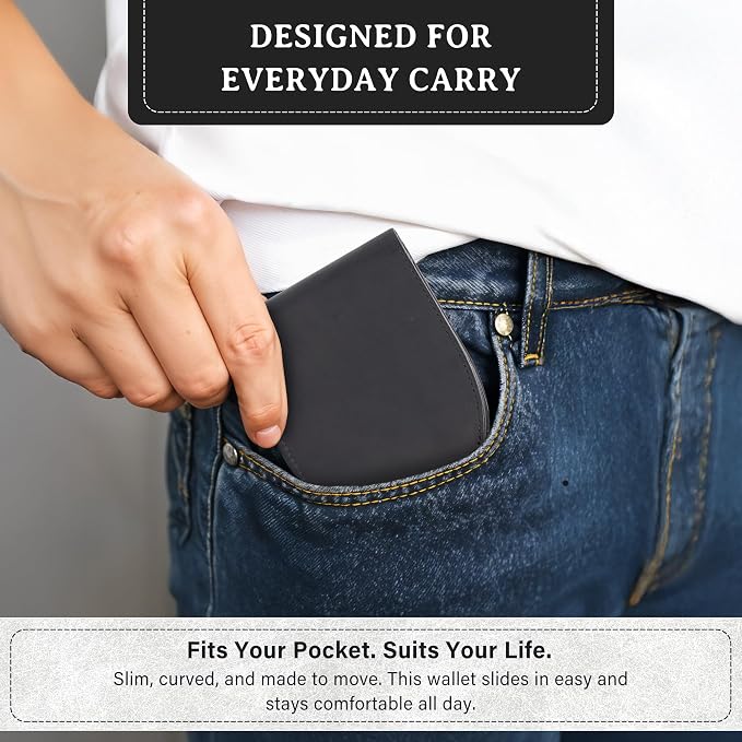 ROGUE WALLET Tailored Genuine Leather Wallets – RFID Blocking, Durable & Stylish Front-Pocket Comfort - Holds 6–8 Credit Cards, ID Window, Extra Storage Pockets & More (Black)