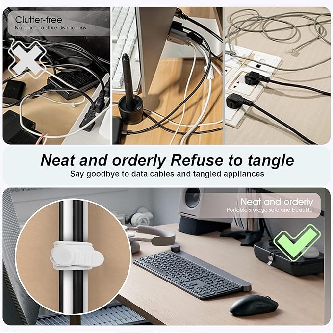 24Pcs Silicone Cable Straps Cord Organizer for Bundling Earphone, Phone Charger, Computer Cords, Reusable Cable Ties Wire Organizer in Home,Office,Kitchen,School (4 Colors)