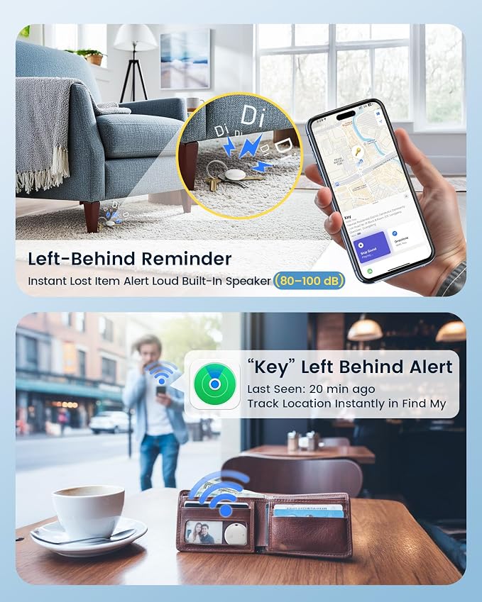 Air Tracker Tags-4 Pack, Smart Bluetooth Tracker Works with Apple Find My (iOS Only), Item Finder Key Finder with Replaceable Battery, Tracker Tag Locator for Keys, Luggage, Suitcases and Bags (White)