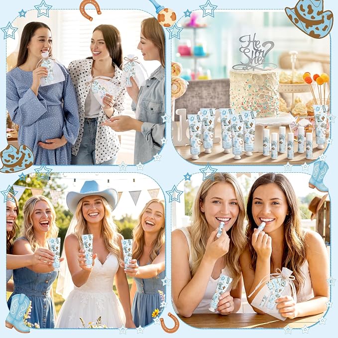 30 Sets Cowgirl Baby Shower Hand Cream and Lip Balm Gift Bulk Western Bridal Shower Party Hand Lotion and Lip Balm First Rodeo Party Favors for Birthday Supplies