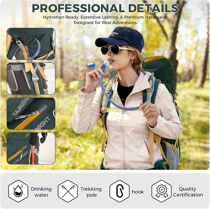 Bseash 65L Waterproof Hiking Camping Backpack with Rain Cover, Outdoor Sport Travel Daypack for Climbing Touring (Army Green)