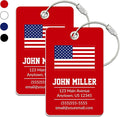 Personalized Luggage Tag with American Flag | 2 Pack | Custom Luggage Tags for Suitcases | Kids Backpack Tag | 4 Color Options & Choose Font, Font Color