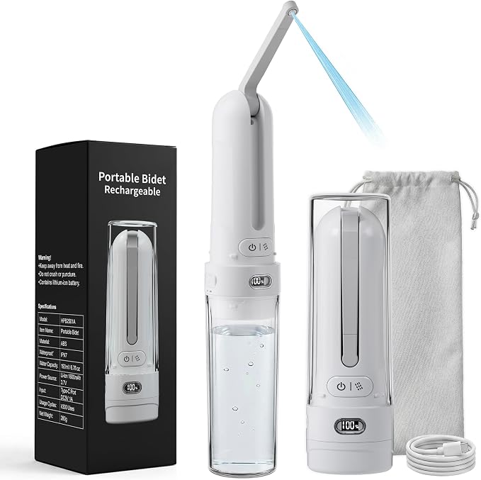 Electric Portable Bidet for Home & Daily Use, Whisper-Quiet Handheld Sprayer with 3 Pressure Modes, 1600mAh USB-C Rechargeable, IPX7 Waterproof (White)