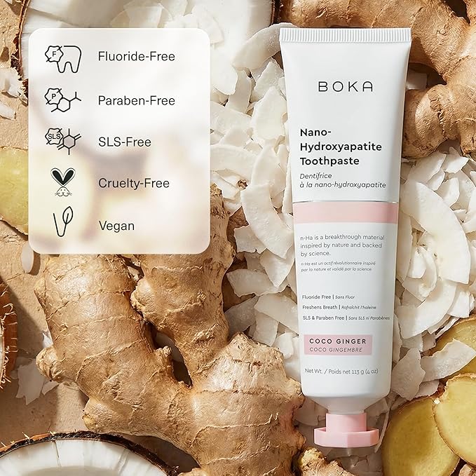 Boka Fluoride Free Toothpaste, Nano Hydroxyapatite Toothpaste, Appropriate for Sensitive Teeth - for Adult Oral Care - Coco Ginger Flavor, 1.3 Fl Oz 2Pk US Manufactured