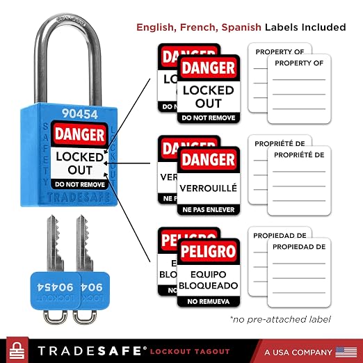TRADESAFE Lockout Tagout Locks Set - 7 Blue Loto Locks, Lockout Locks Keyed Different, 2 Keys Per Lock, OSHA Compliant Lock Out Tag Out Padlocks, Safety Padlocks for Electrical Lockout Tag Out Kits