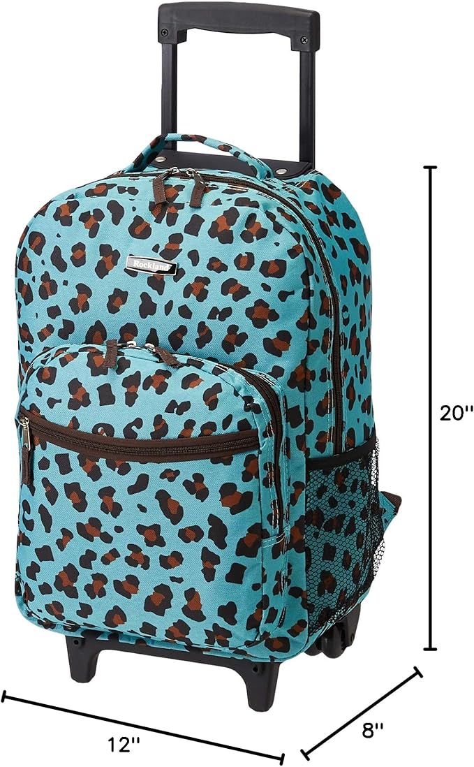 Rockland Double Handle 17" Rolling Backpack, Blue Leopard