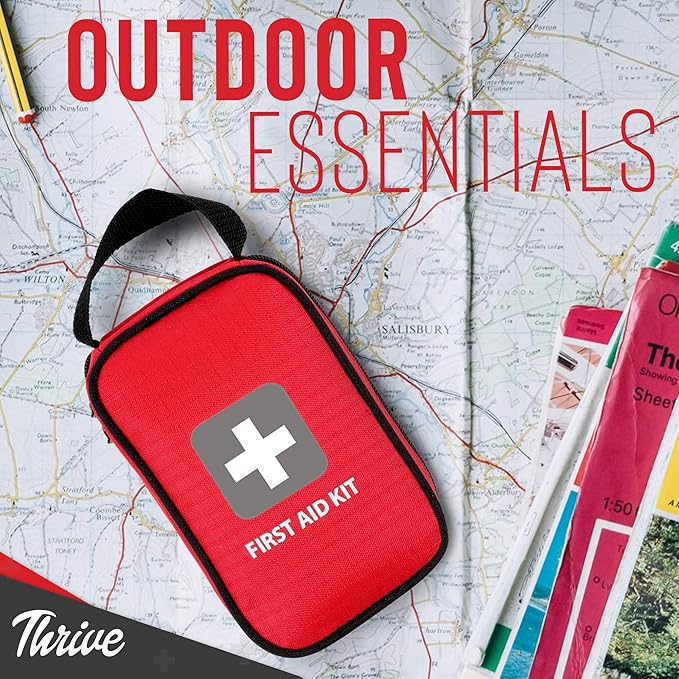 Thrive Compact First Aid Kit - Waterproof Rip-Stop Nylon Travel First Aid Kit - Camping & Hiking Medkit with Wipes & Bandages - Portable Car Emergency Pack for Roadside Emergencies - 100-Piece Set
