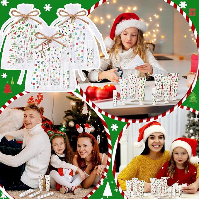 36 Sets/216 Pcs Christmas Party Favors Christmas Hand Cream Body Lotion Lip Balm Nail File Gifts Set Xmas Stocking Stuffers Travel Size Lotion Bulk Holiday Party Supplies for Coworkers Women Adults