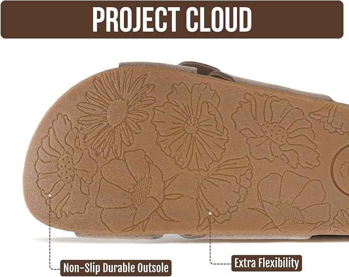 Project Cloud Womens Sandals - Adjustable Buckle Sandals for Women 2026 with Plush Insole - Lightweight & Non Slip Slides for Women Footwear