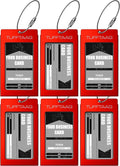 Luggage Tags Business Card Holder by TUFFTAAG - Durable Travel ID Bag Tag, Scarlet, 6 Tags