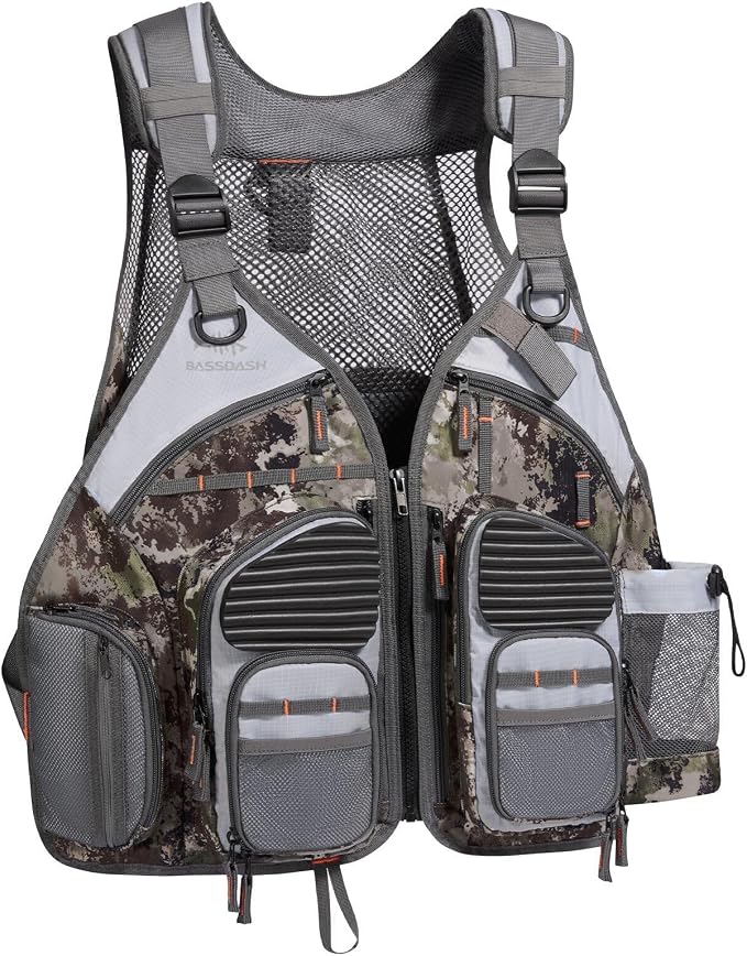 BASSDASH Strap Fishing Vest Adjustable for Men and Women, for Fly Bass Fishing and Outdoor Activities