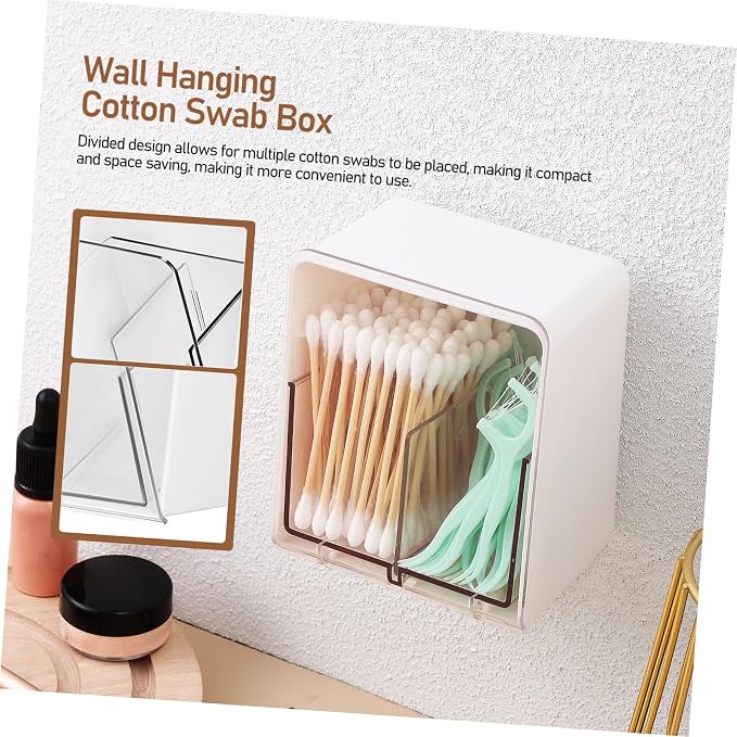 STOBAZA 5pcs Cotton Swab Dispenser Cotton Balls Holder Lid 2 Sections Makeup Box Plastic Storage Box